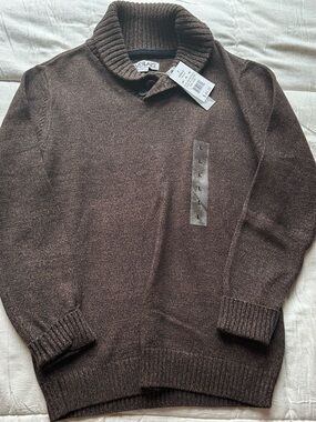 VELLAKE Boys' Brown Shawl Collar Sweater
